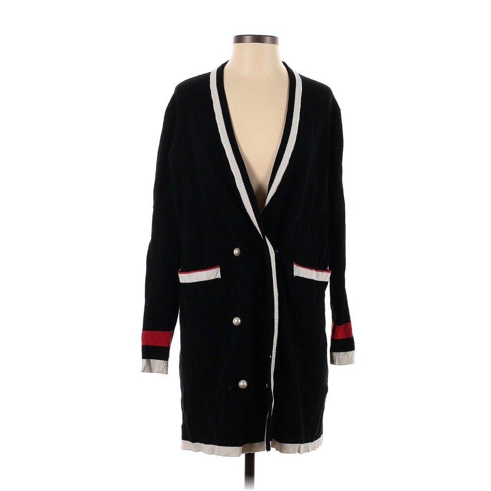 ZARA Color Block Black & Ivory Pearl Button Cardigan - S